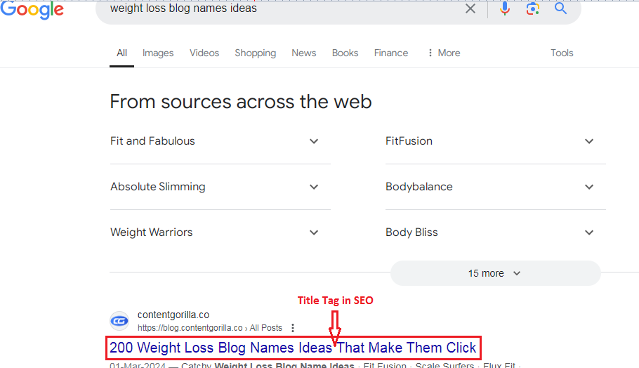 Title tag in SERP