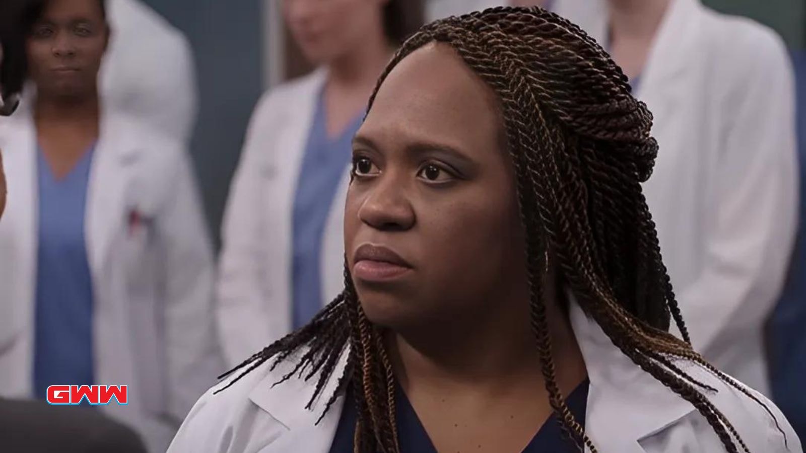 Chandra Wilson as Dr. Miranda Bailey looking serious in Grey's Anatomy scene