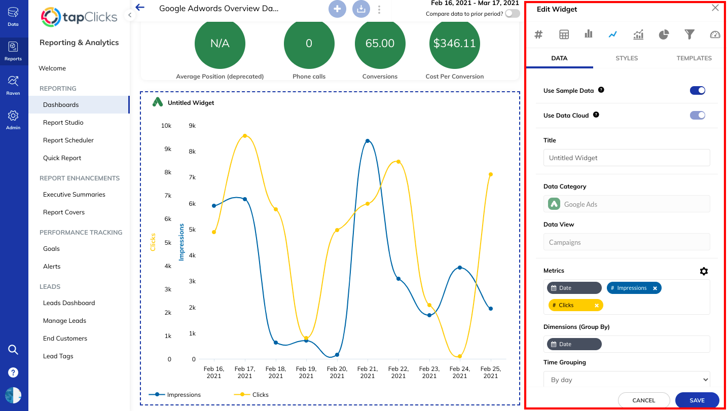 PPC reports for clients (Dashboard setup in TapClicks)