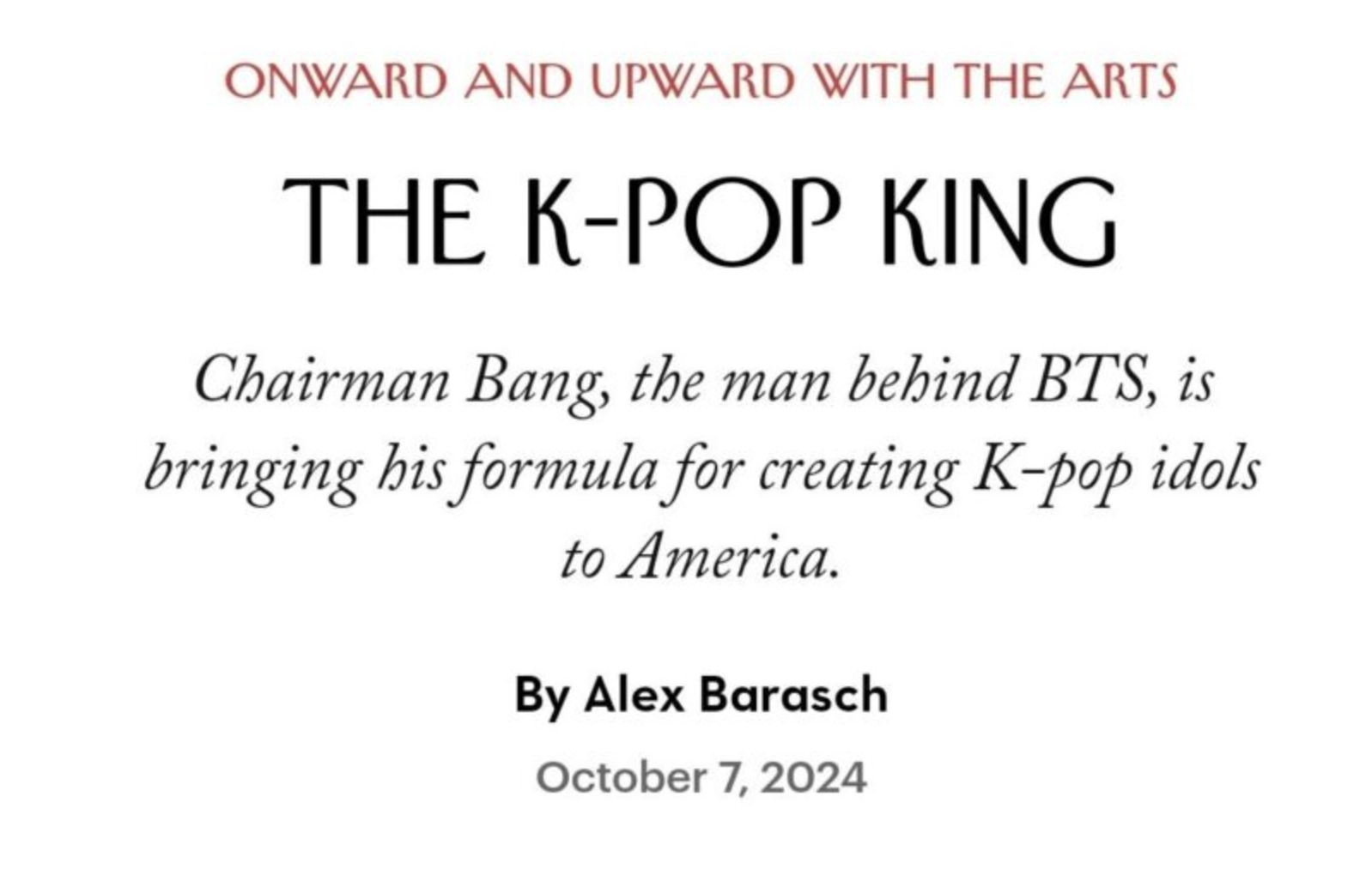 article, titled "The K-Pop King," 