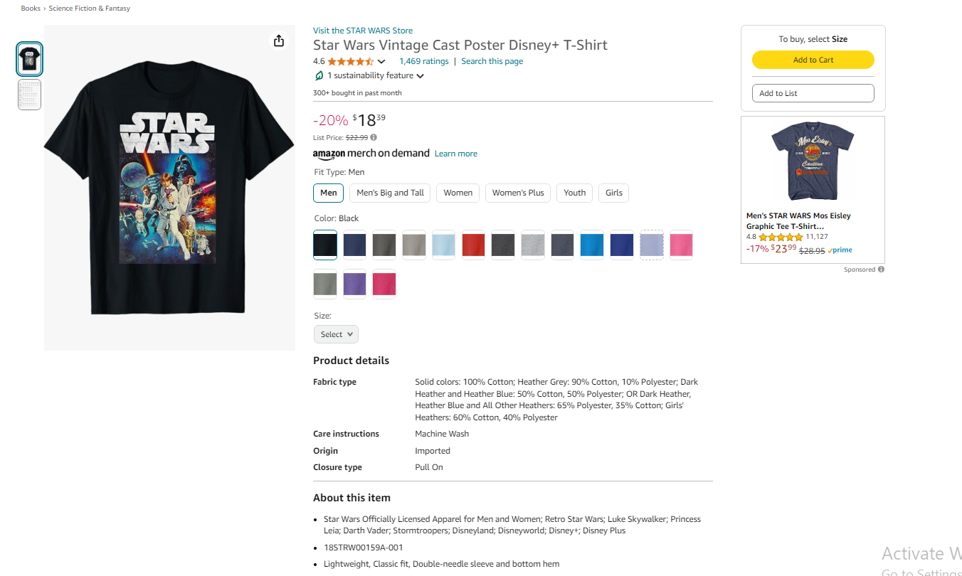 starwars tshirt on amazon