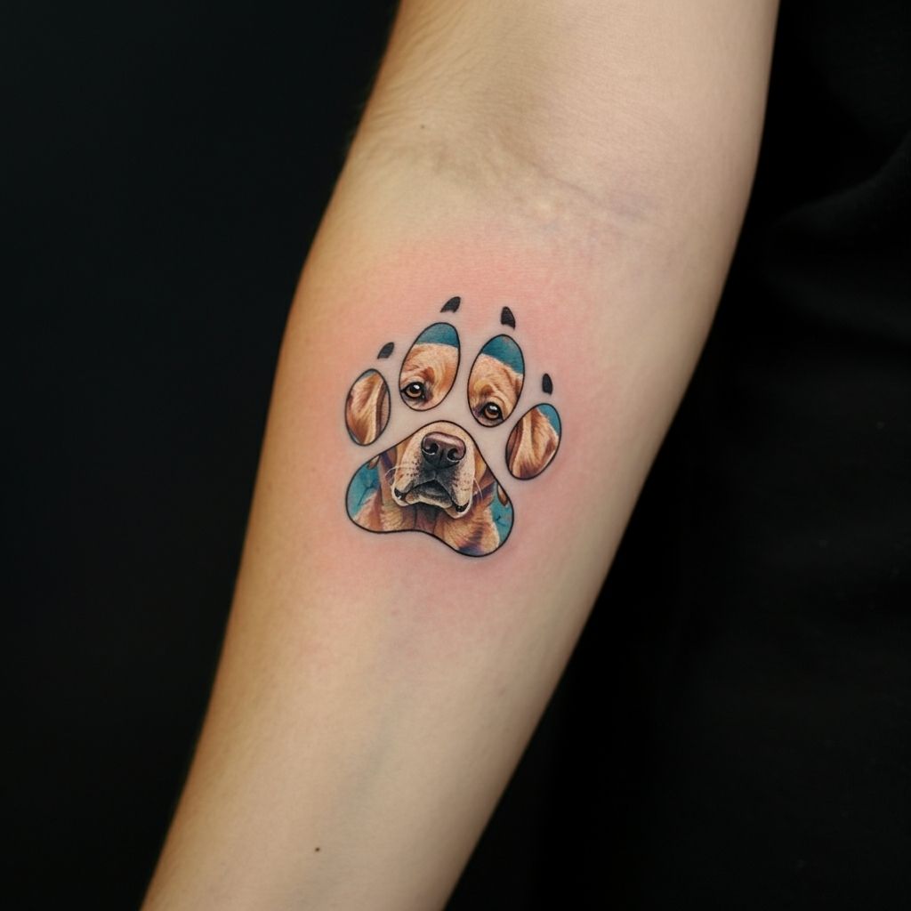 Paw Print with Labrador Face Inside Tattoo
