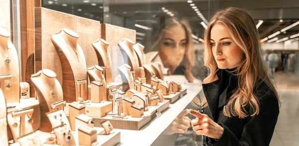 Women checking diamond jewelry in a shop