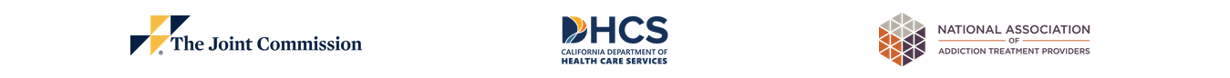 Logos of The Joint Commission, California Department of Health Care Services (DHCS), and National Association of Addiction Treatment Providers.