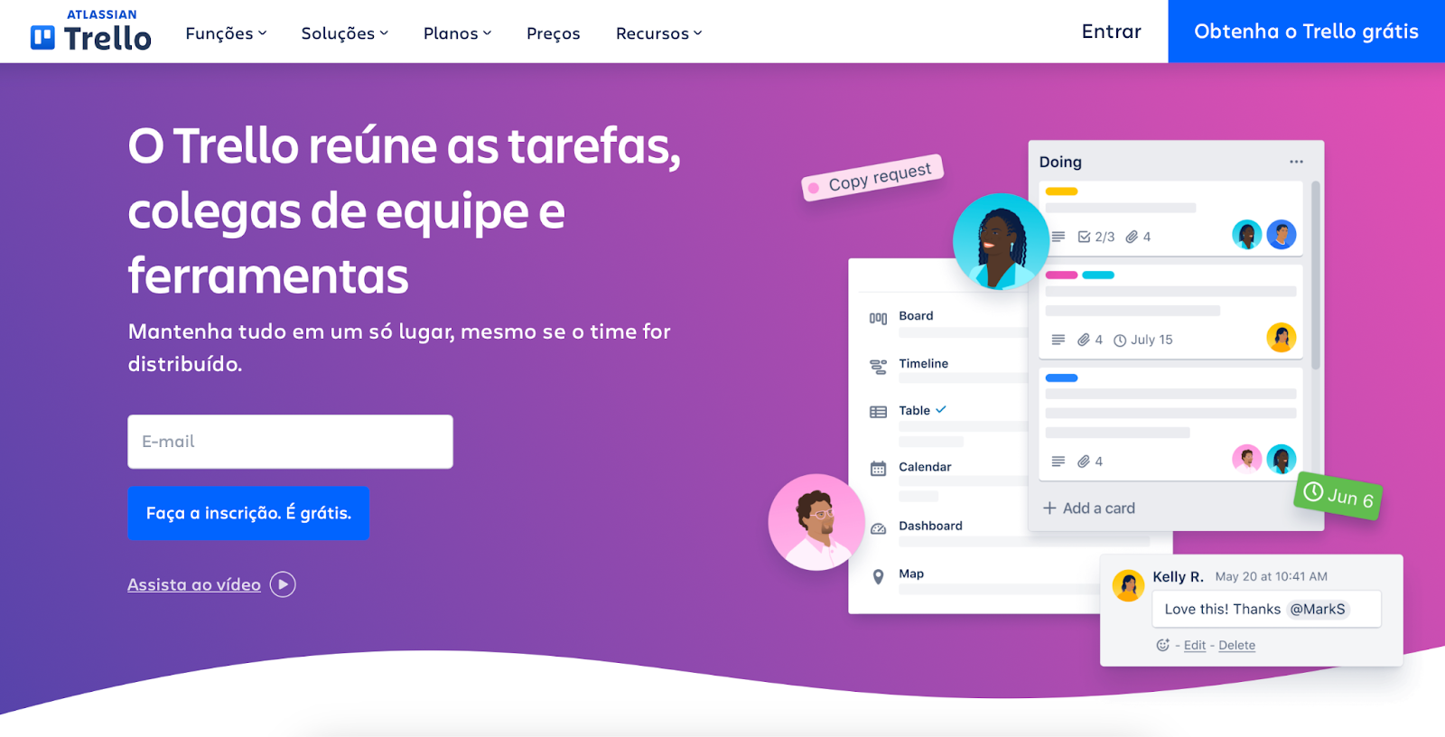 Captura de tela do site da Trello