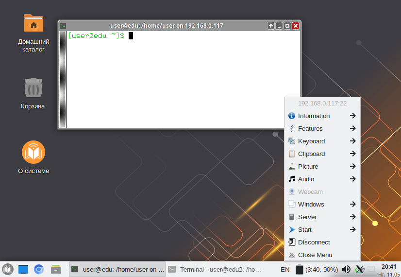 Xpra window displaying a terminal on a Linux desktop