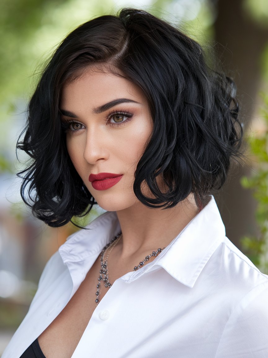 37. Sexy Black Wavy Bob