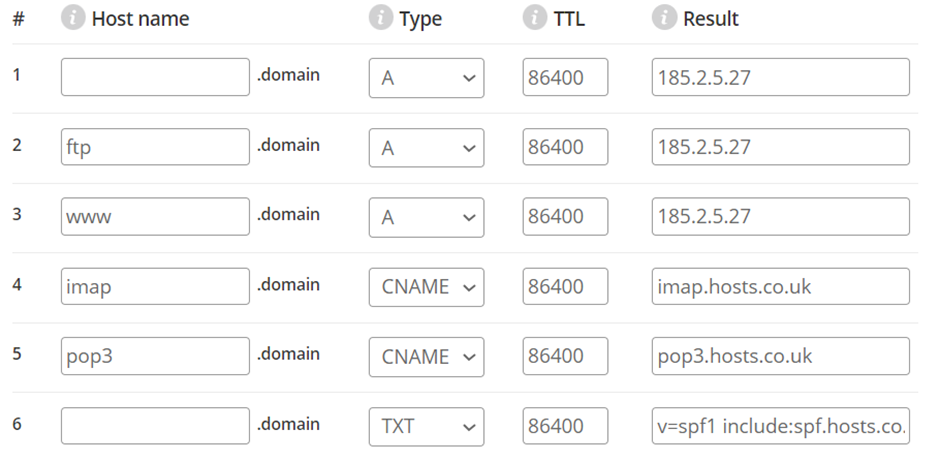 The DNS setting page