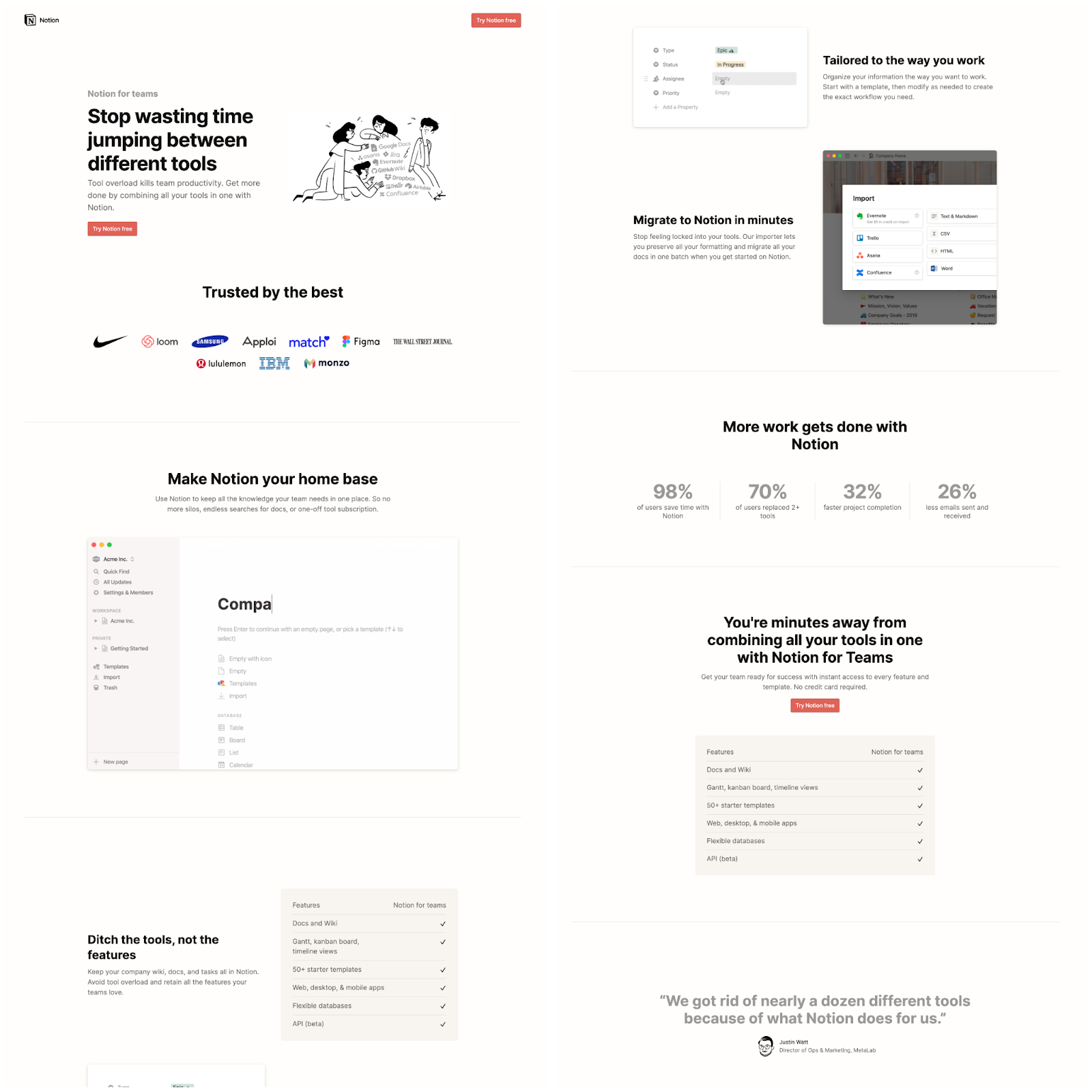 B2B landing pages - notion