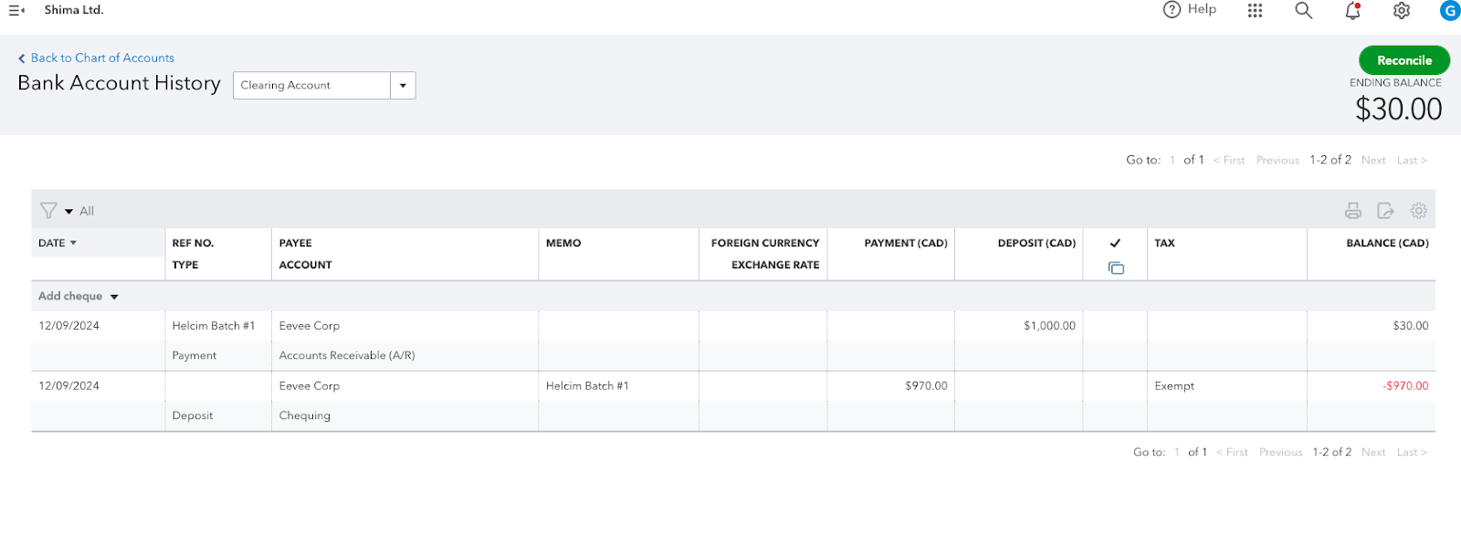 Marking an Invoice paid when payment is sent to your bank account by Helcim step 4