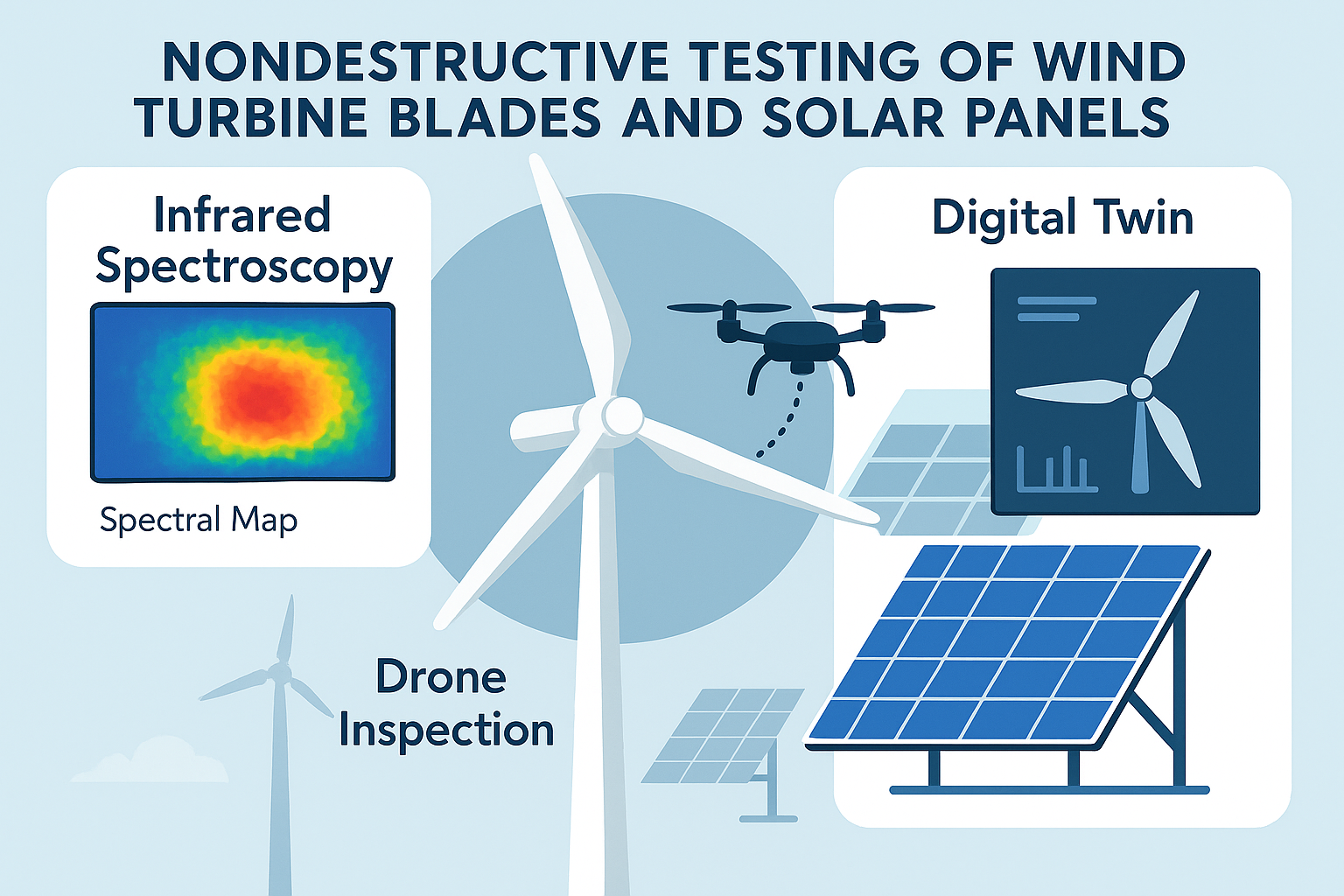 Infographic of NDT techniques in energy sector with polymer composites and Infrared Spectroscopy