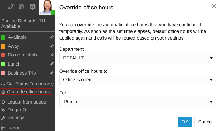 Override office hours options