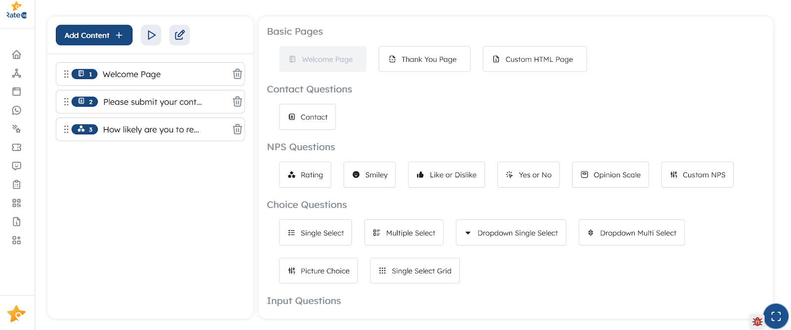 Feedback form creation on RateUp customer feedback management platform