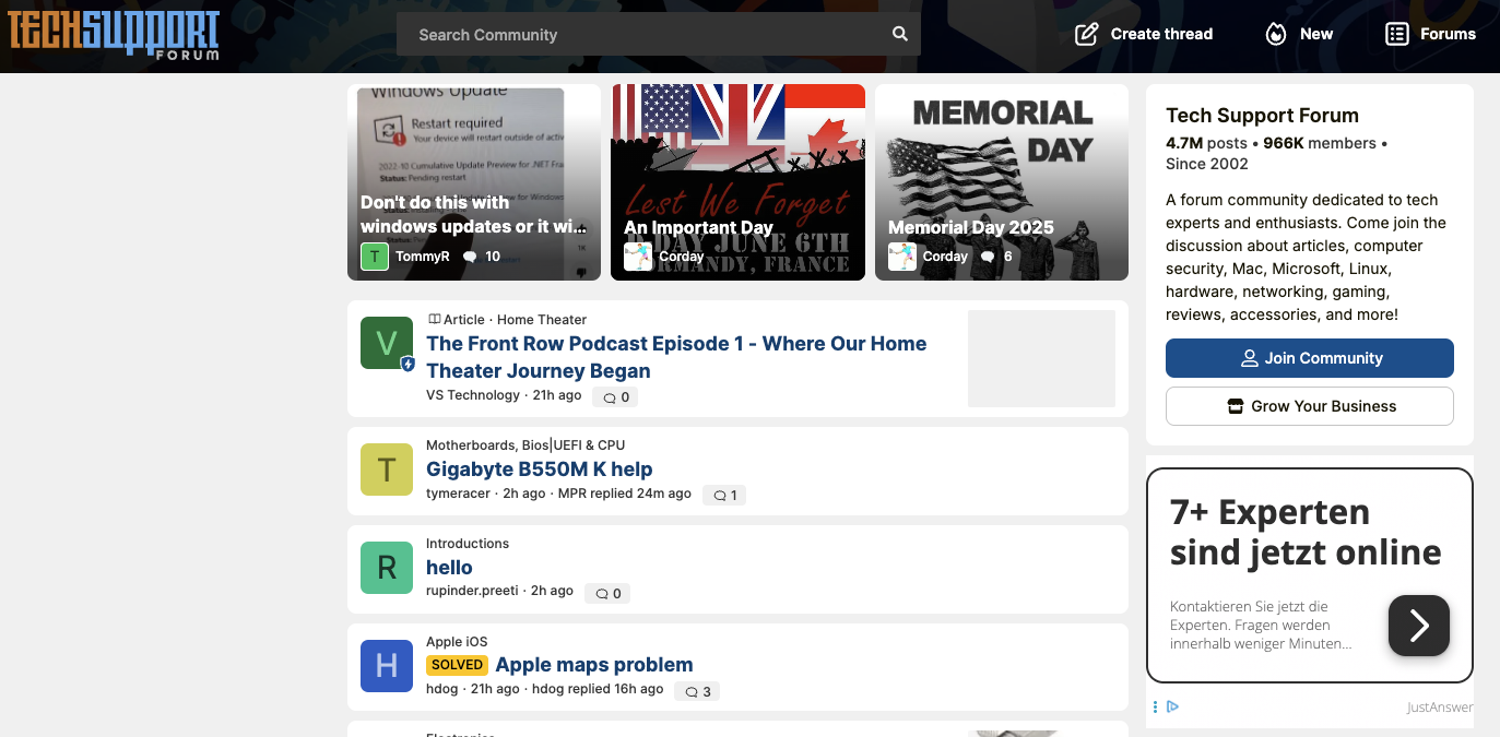 Screenshot of Tech Support Forum.