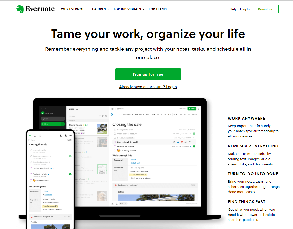 Evernote Homepage