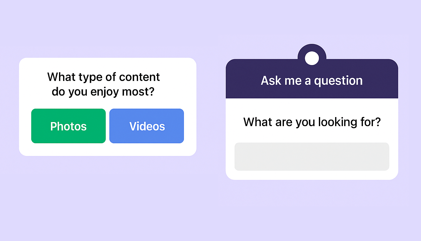 A graphic showing examples of Instagram polls and Q&A stickers used for audience research