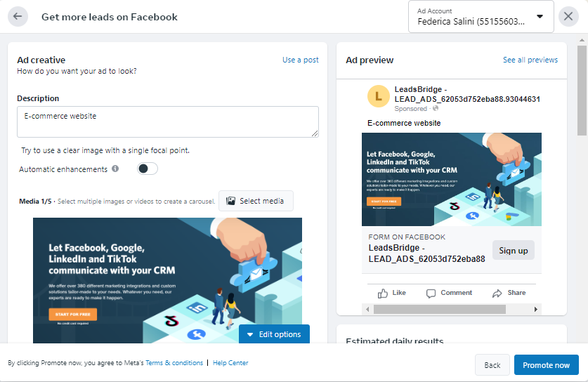 Configuring tracking parameters on Facebook Lead ads