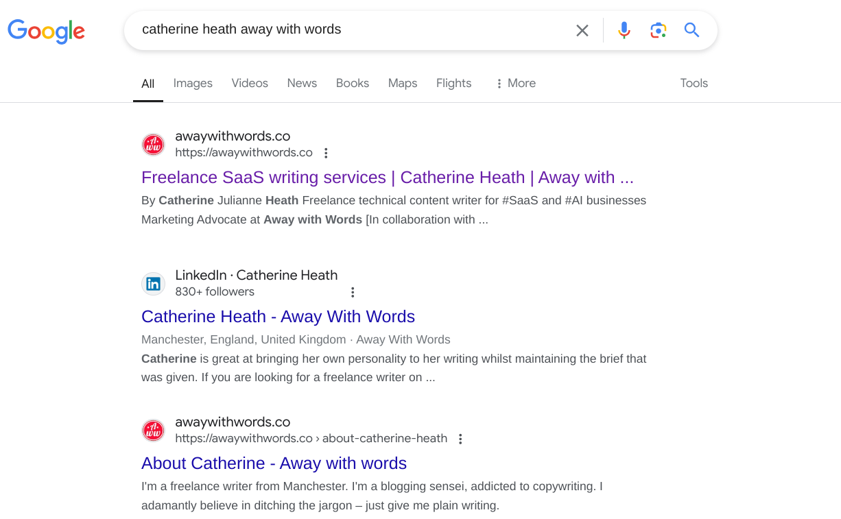 SEO results for Catherine Heath