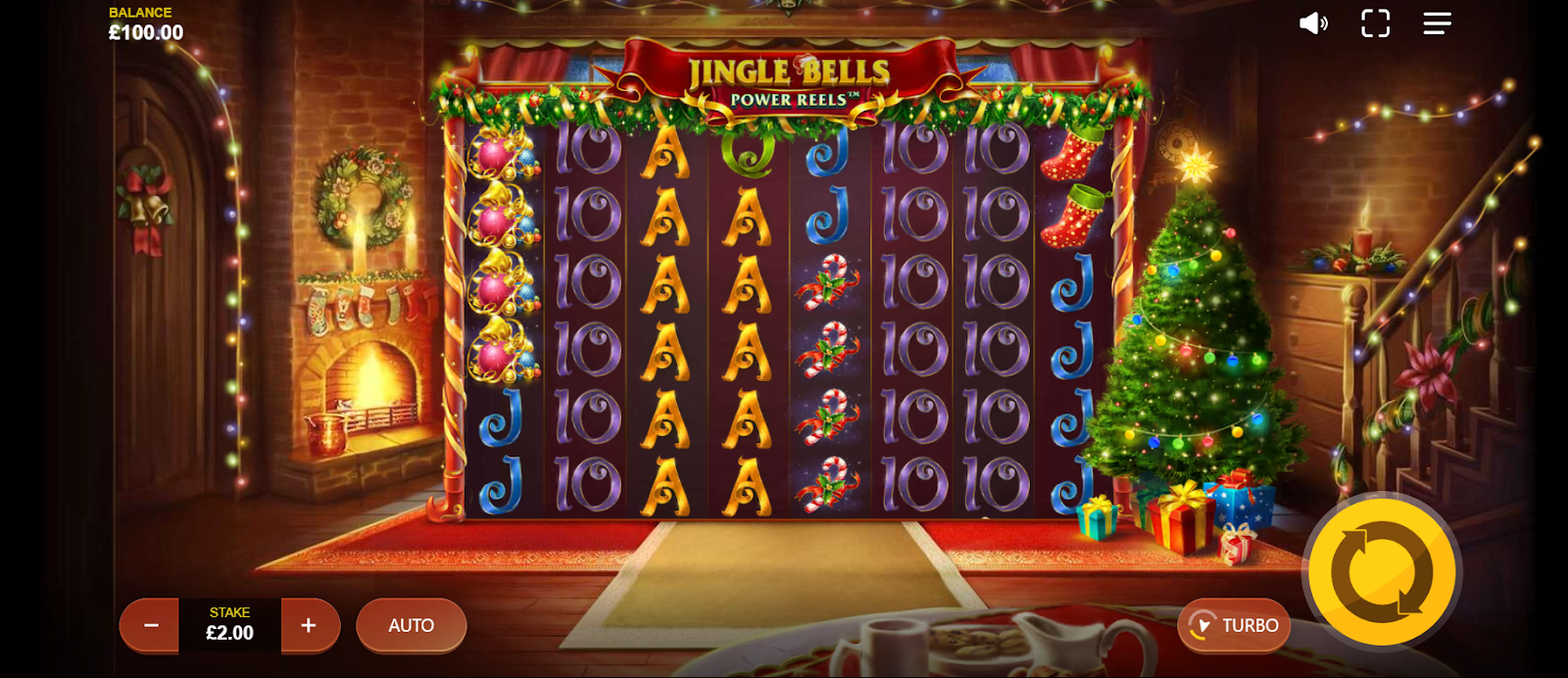 Jingle Bells Power Reels slot in-game screen