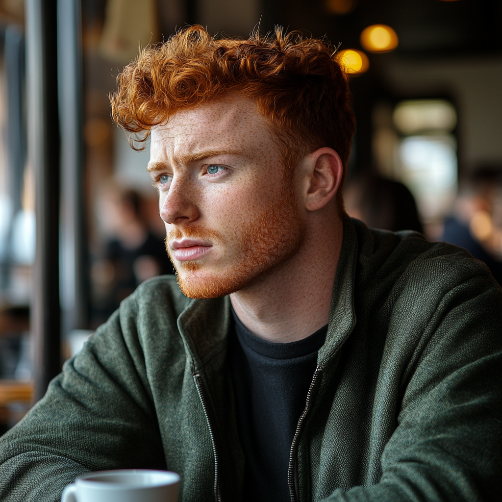 A redhead man sitting in a cafe | Source: Midjourney