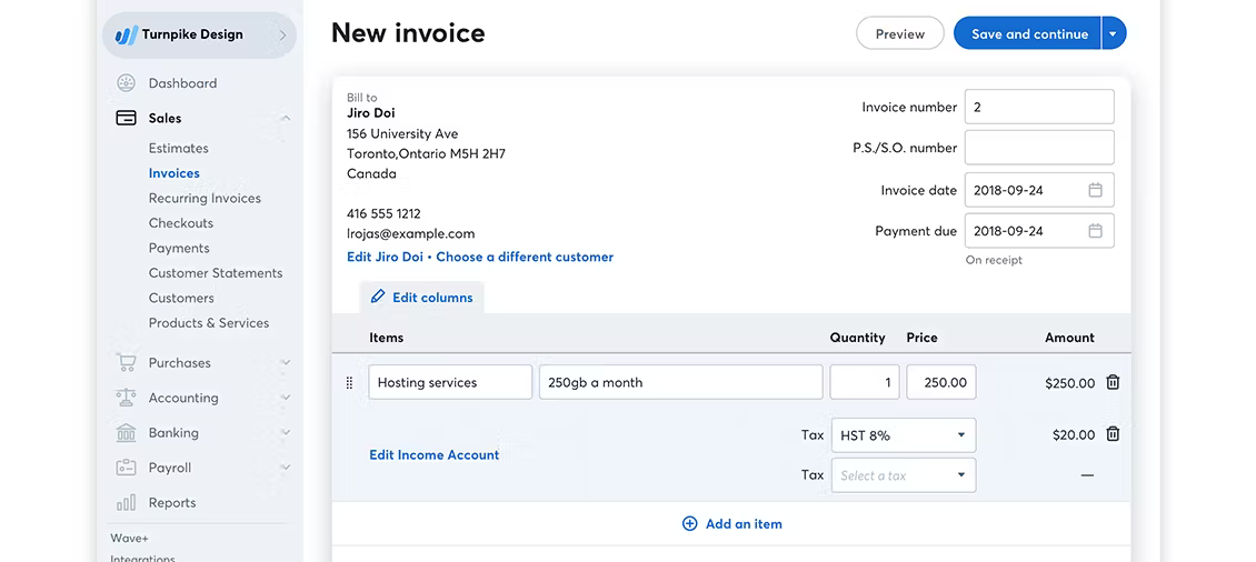 Wave Invoicing Invoice