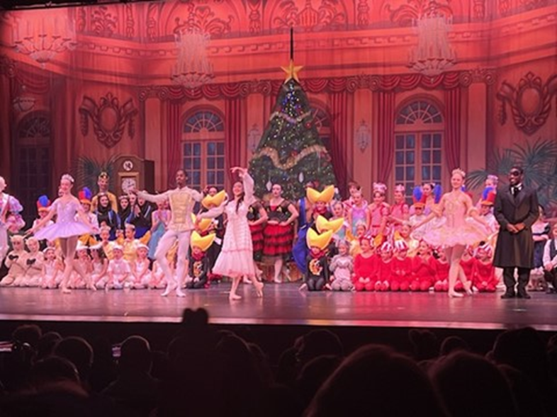 Large group of students performing the Nutcracker ballet at Northern Virginia Community College. 