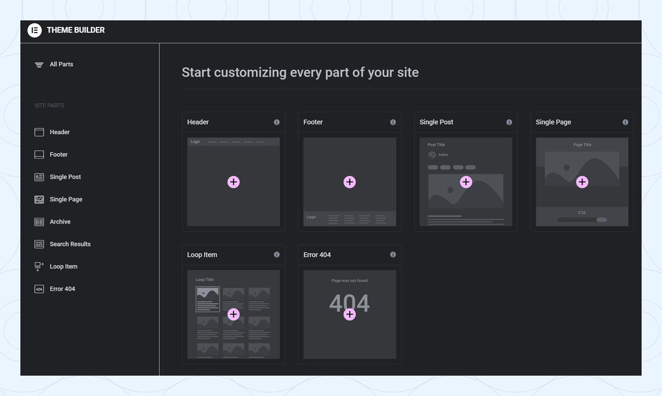 Elementor’s Theme Builder panel