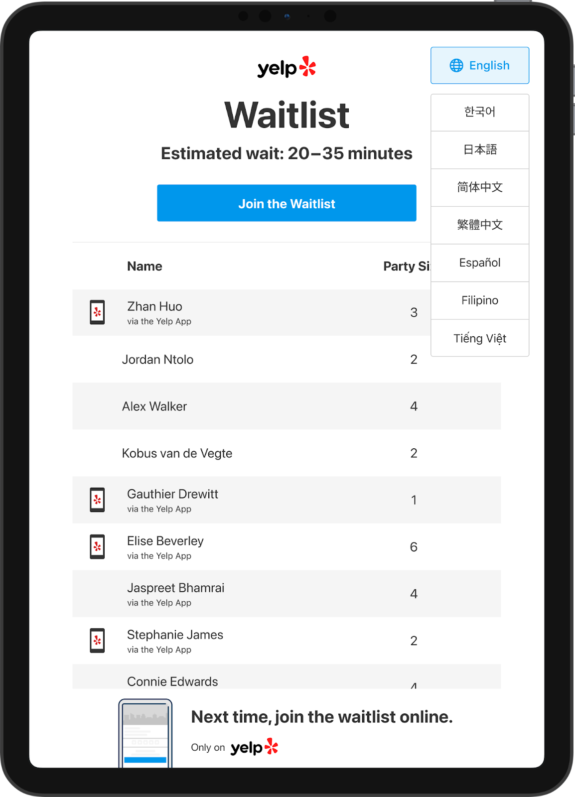 Yelp dashboard