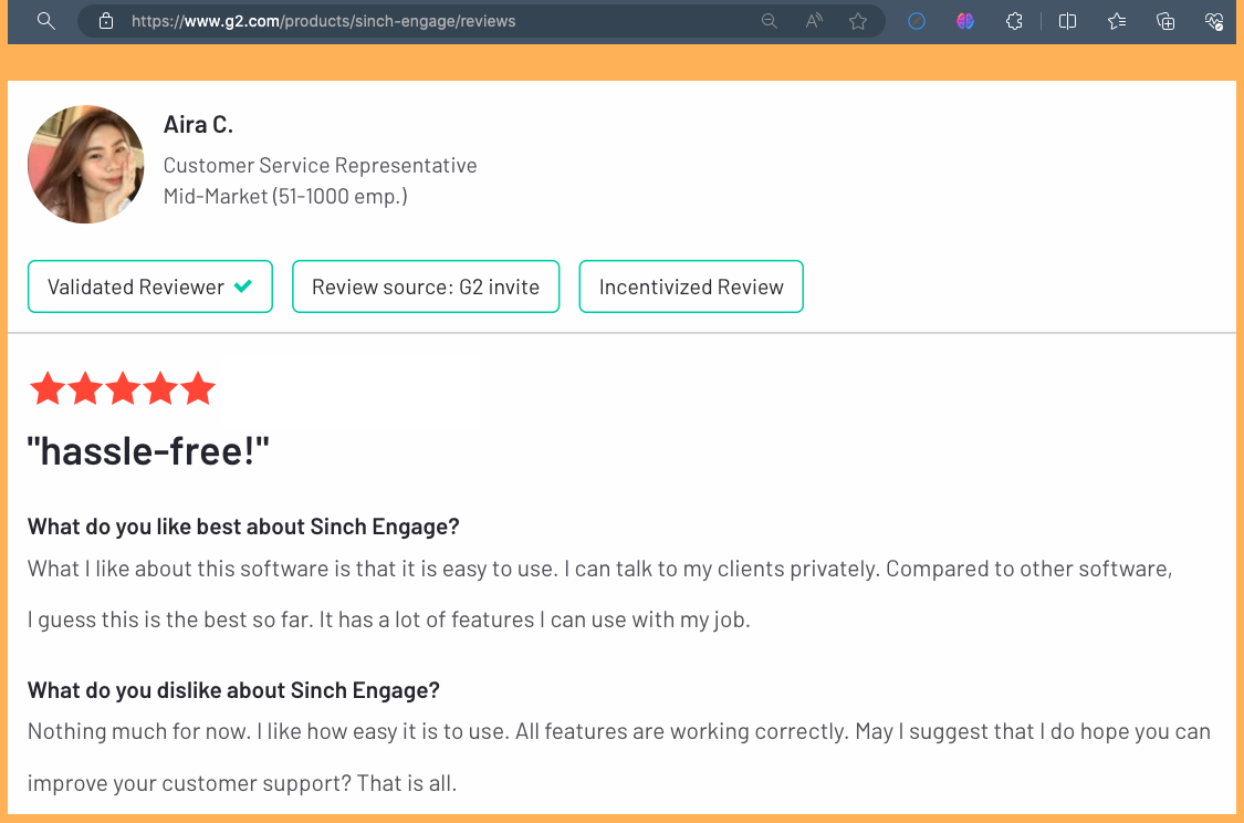 Sinch engage chatbot service provider customer testimonial