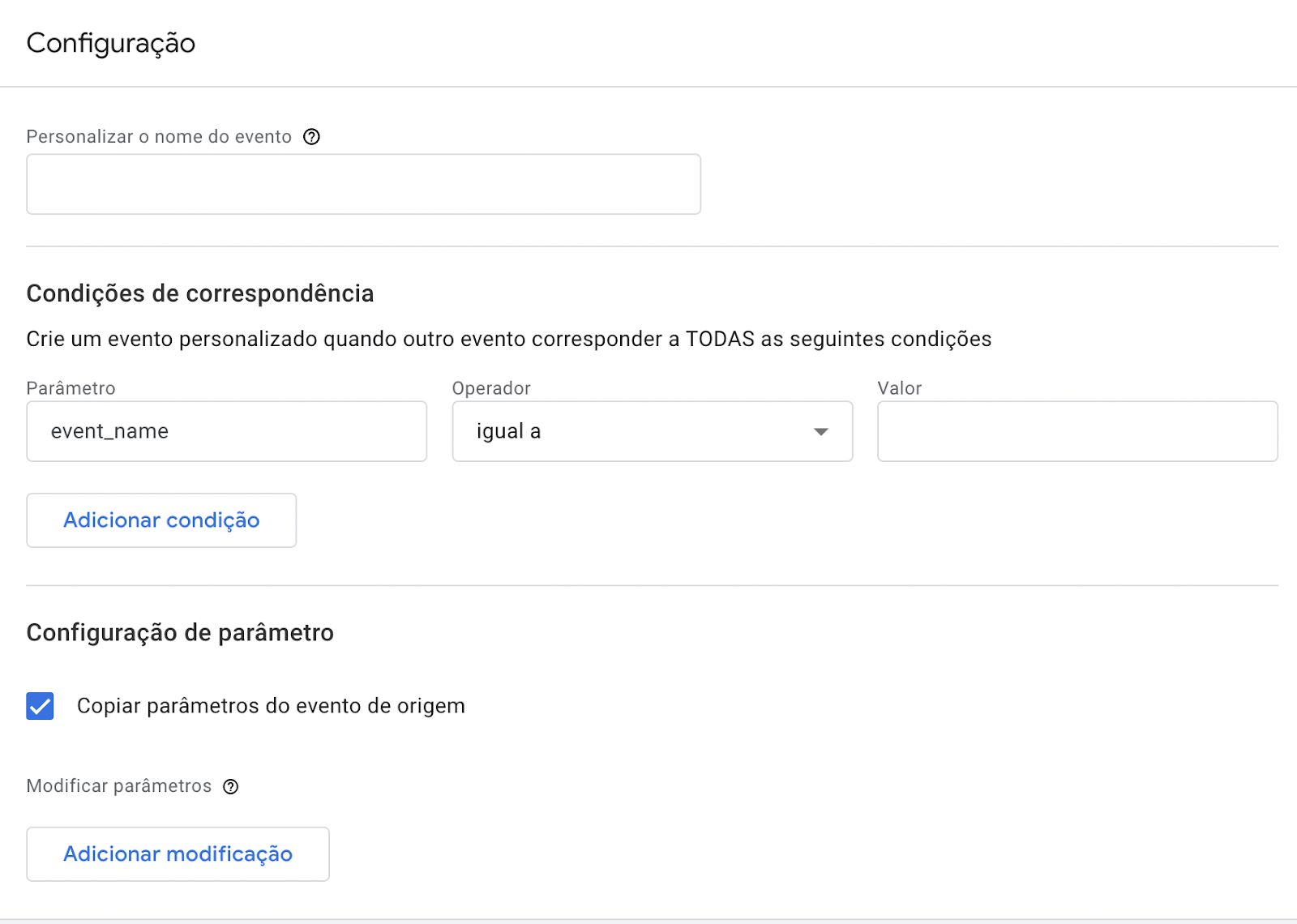 Configuração do eventos no GA4.