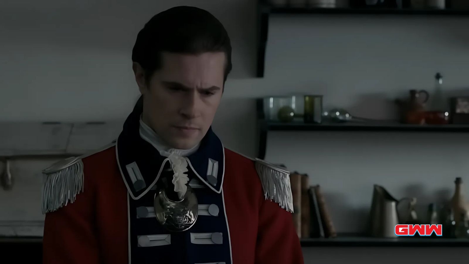 Charles Vandervaart as William Ransom in a British soldier uniform in Outlander