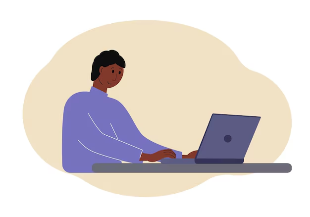 Graphic of a person using a laptop