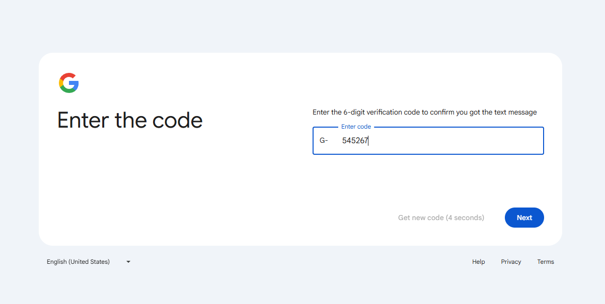 sms code google