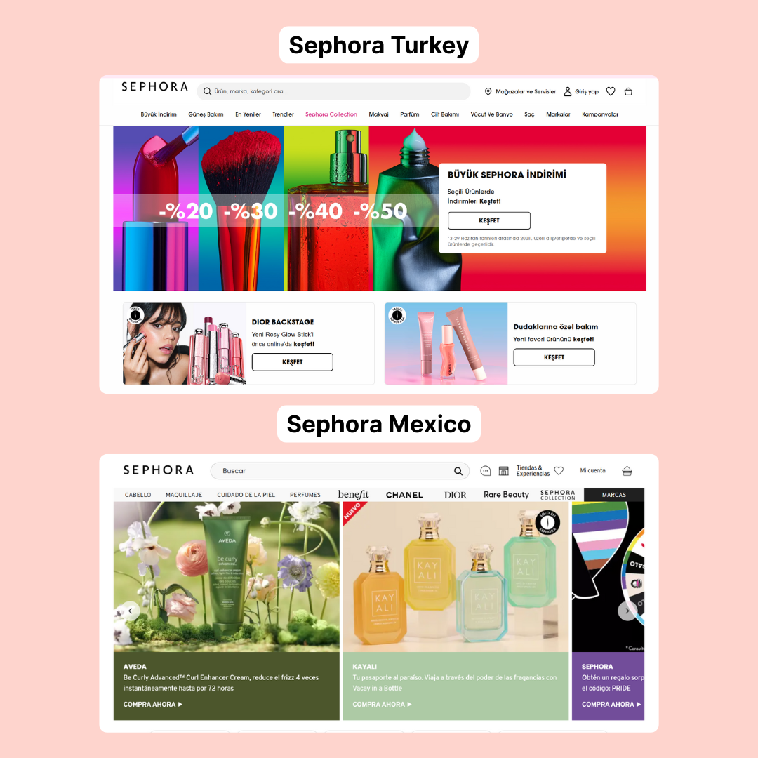 Sephora website localization example