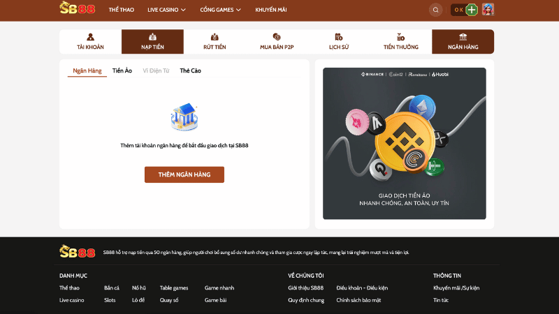 Những phương thức nạp tiền SB88 phổ biến nhất