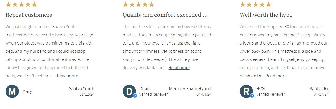 Saatva mattress customer reviews