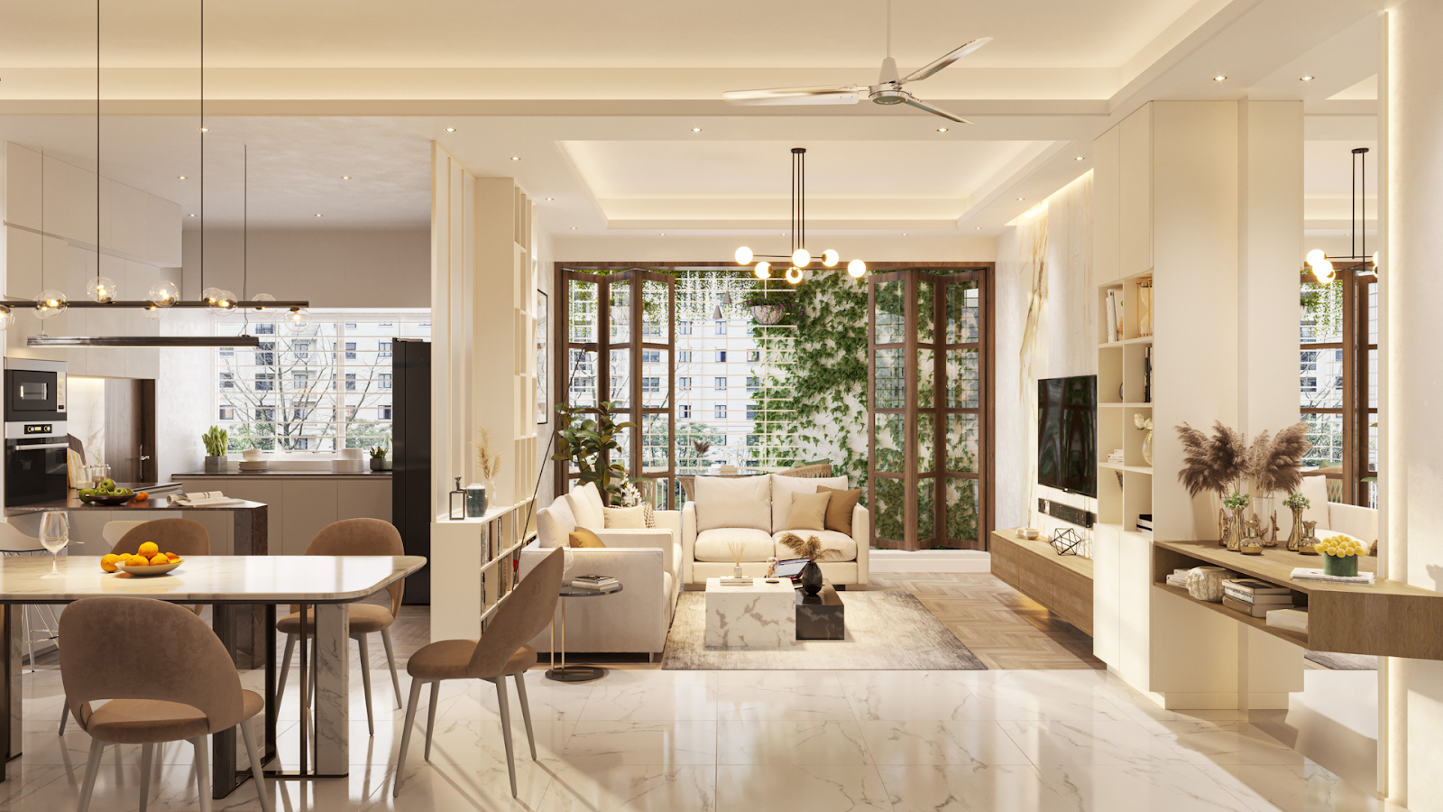 An overview of the spacious living area at Arihant Aspire.