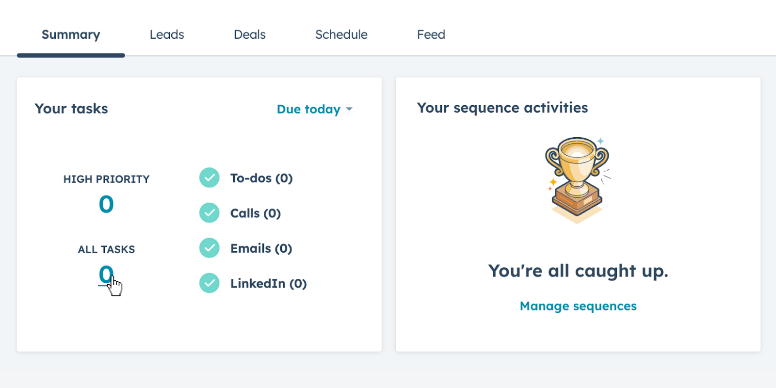 Image of the task queue interface in HubSpot Sales Workspace, showing organized sales tasks and priorities.