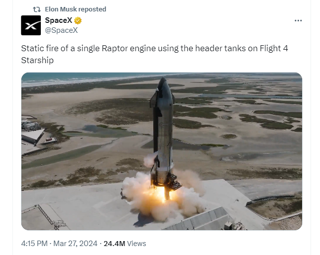 A post on X by SpaceX