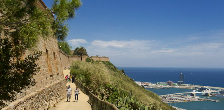 The park, Mirador del Migdia, in Barcelona, looking out over the sea