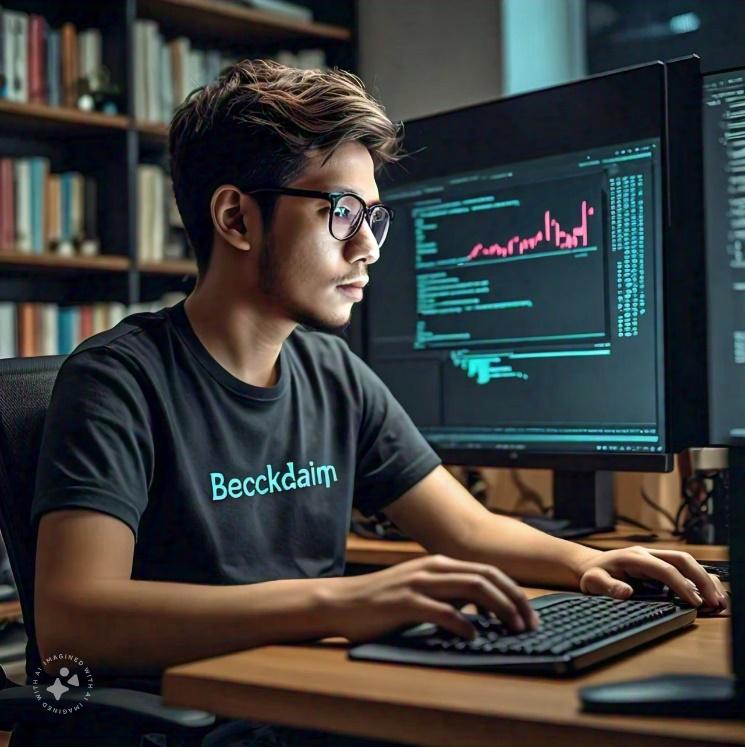 A person sitting at a desk with a computer<br />
<br />
Description automatically generated