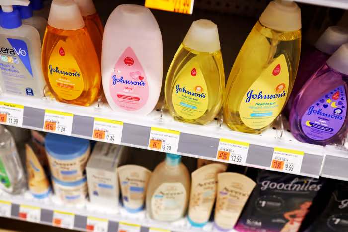Johnson & Johnson bottles on a shelf