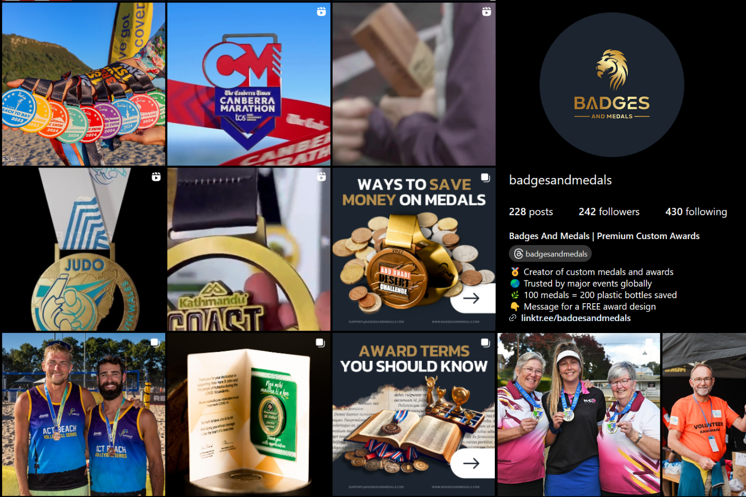 Screenshot of Badges And Medals' Instagram page.