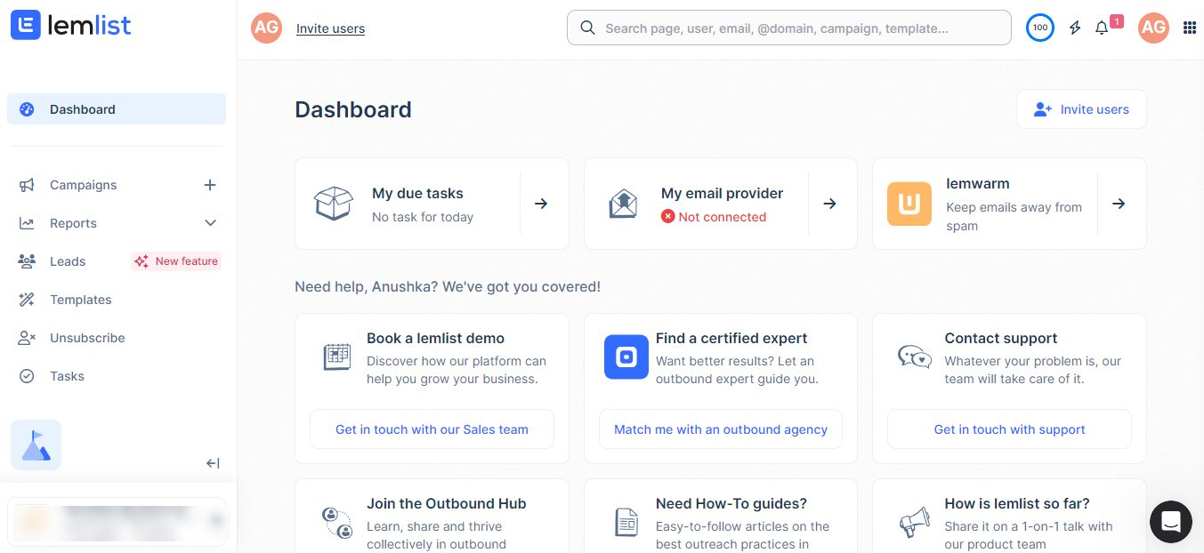 Lemlist dashboard