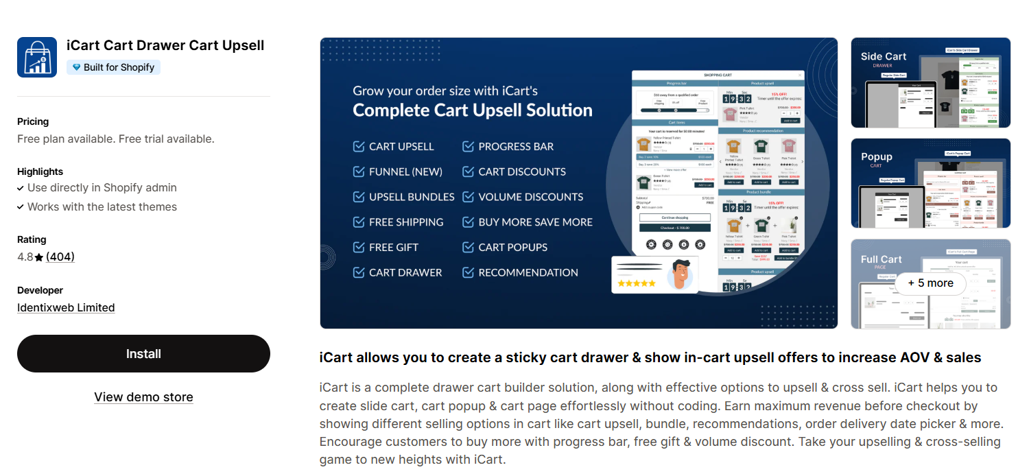 iCart Cart Drawer Cart Upsell