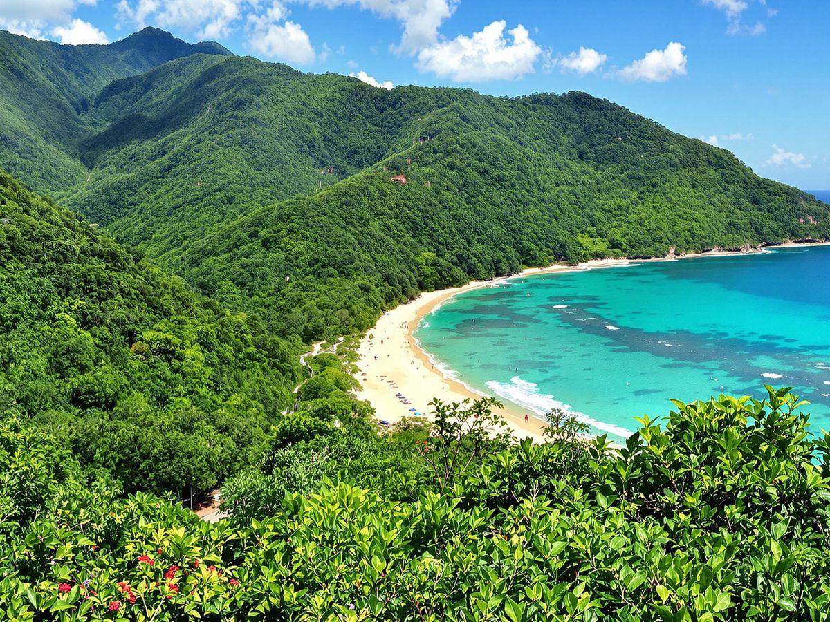 Vue du parc Tayrona avec plage et jungle magnifique 