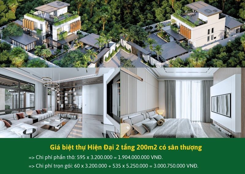 Giá biệt thự Hiện Đại 2 tầng 200m2 có sân thượng Xây dựng Nhất Tín
