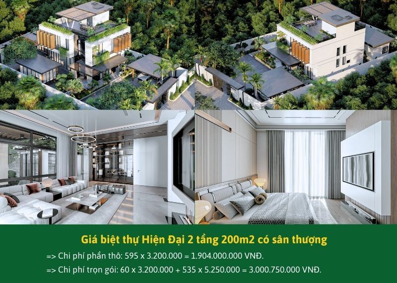 Giá biệt thự Hiện Đại 2 tầng 200m2 có sân thượng Xây dựng Nhất Tín