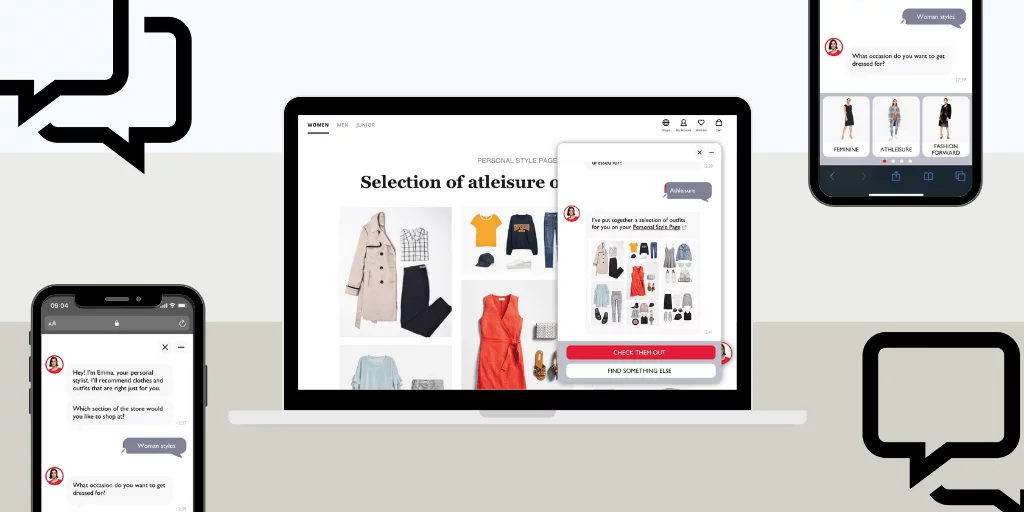 AI chatbot depicted on a fashion website.