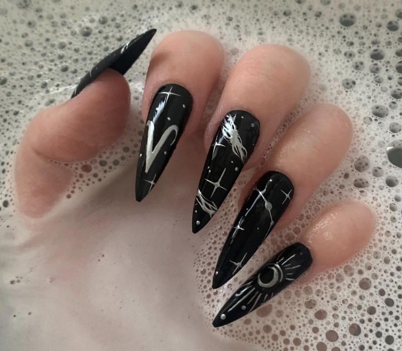 Black Zodiac Nail Design